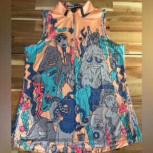 Jamie Sadock Graphic Zip Apricot Monster Party Life Print Pickleball Top Size M
